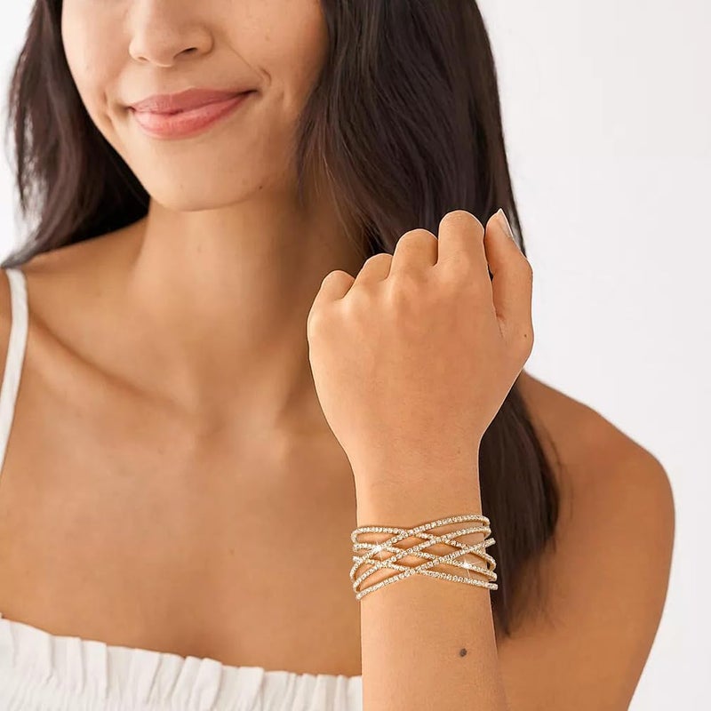 Suyi Rhinestone Bracelet Multilayer Gold Cuff Bracelet for Women Crystal Braidal Bracelets - Image 3